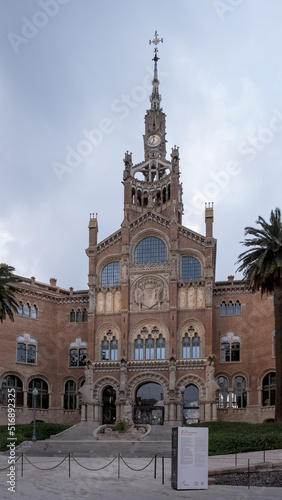 Architectural detail of the former Hospital de Sant Pau (Hospital of the Holy Cross and Saint Paul) in the neighborhood of El Guinardó, Barcelona, Catalonia, Spain