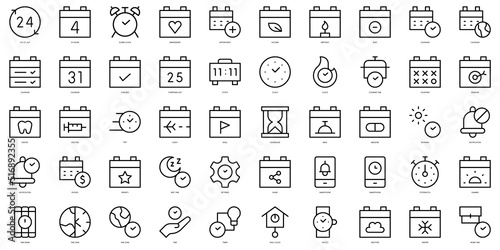 Set of thin line time and date Icons. Vector illustration