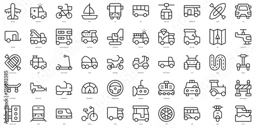 Set of thin line vehicles and transports Icons. Vector illustration