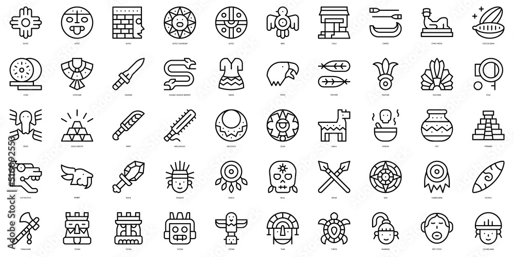 Set of thin line aztec Icons. Vector illustration - obrazy, fototapety, plakaty 