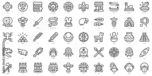 Set of thin line aztec Icons. Vector illustration photo