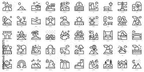Set of thin line landscapes Icons. Vector illustration