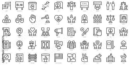 Set of thin line civil rights movement Icons. Vector illustration