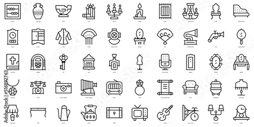 Set of thin line antiques Icons. Vector illustration