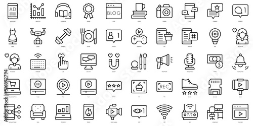 Set of thin line blogger influencer Icons. Vector illustration