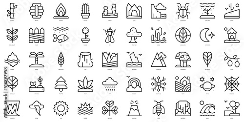 Set of thin line nature Icons. Vector illustration