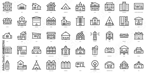 Set of thin line type of houses Icons. Vector illustration photo