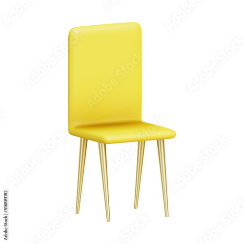 Yellow chair 3d render , with clipping path , isolated on white  background , 3D Rendering illustration