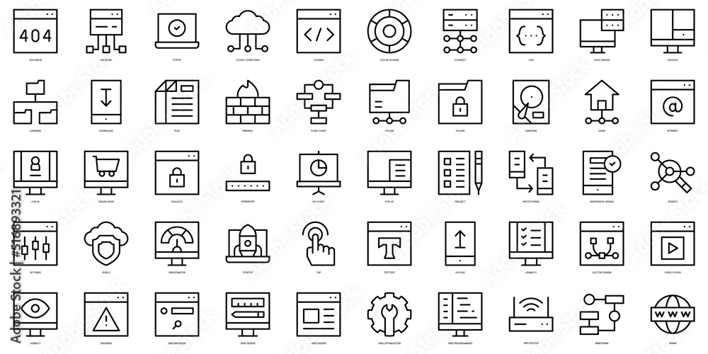 Set of thin line web development Icons. Vector illustration