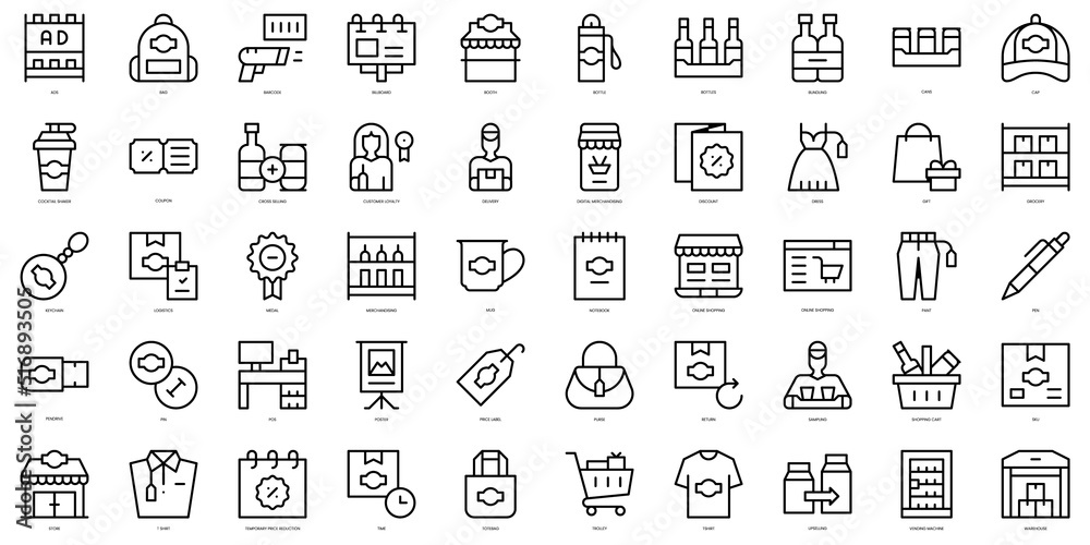 Set of thin line merchandising Icons. Vector illustration