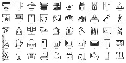 Set of thin line households Icons. Vector illustration