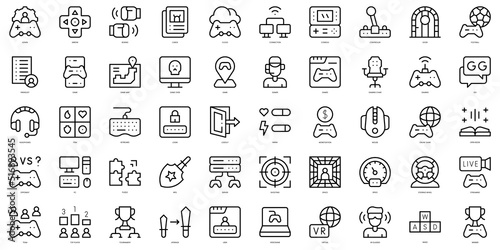Set of thin line online game Icons. Vector illustration