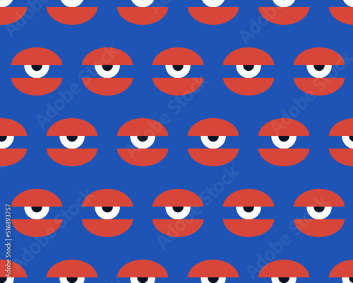 Bauhaus eye seamless pattern. Minimal geometric design of the 20s. Abstract vector template with elements of primitive forms. Modern hipster style. 