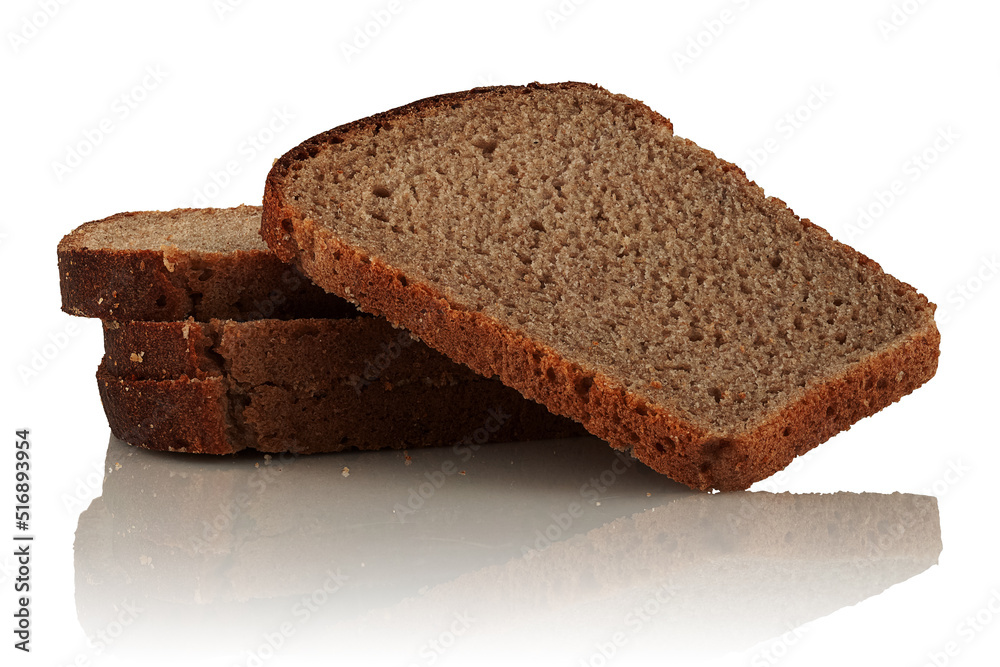 Slices of rye bread on a white background Slices of rye bread on a white background