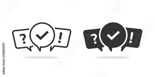 Quiz time game icon black and white vector logo or poll contest survey bubble with question mark pictogram line outline stroke art image for competition or questionnaire label image photo