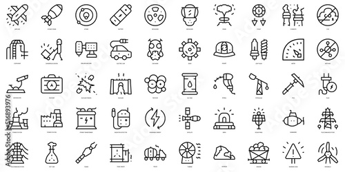 Set of thin line nuclear energy Icons. Vector illustration