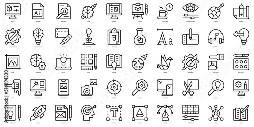 Set of thin line creative process Icons. Vector illustration