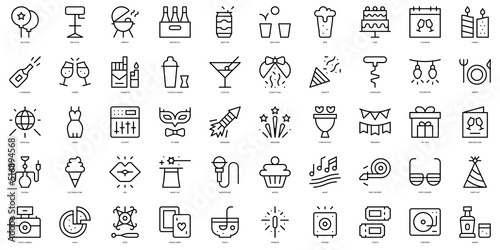 Set of thin line party and celebration Icons. Vector illustration