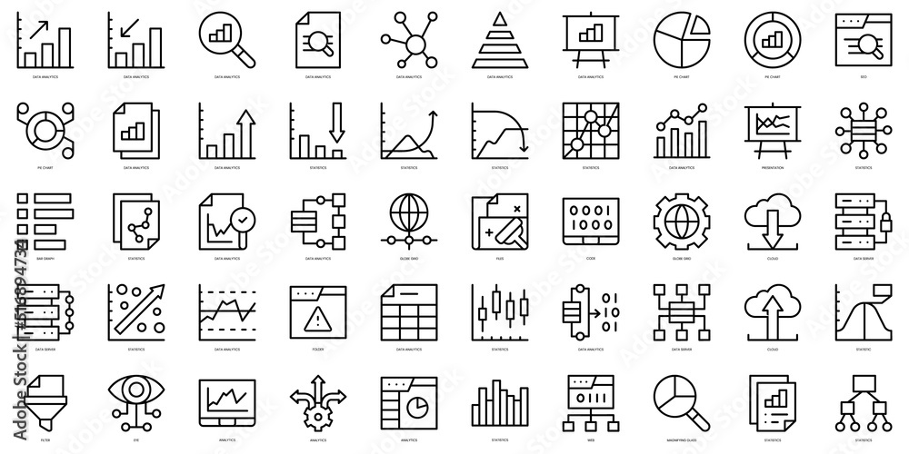 Set of thin line data analytics Icons. Vector illustration Stock Vector ...