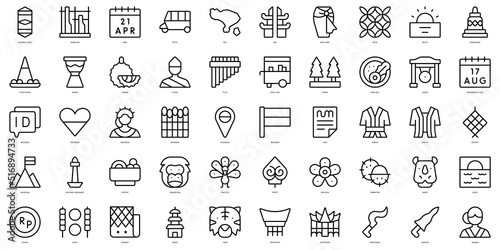 Set of thin line indonesia Icons. Vector illustration