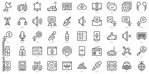 Set of thin line radio Icons. Vector illustration