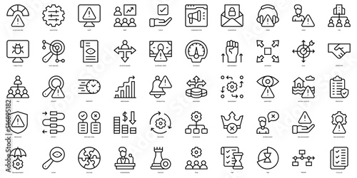 Set of thin line crisis management Icons. Vector illustration
