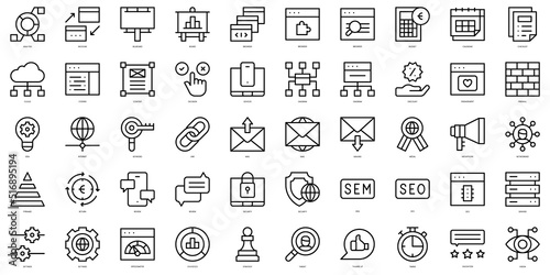 Set of thin line seo and sem Icons. Vector illustration