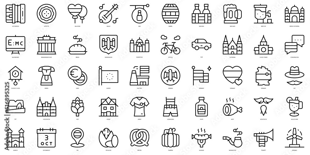 Set of thin line germany Icons. Vector illustration