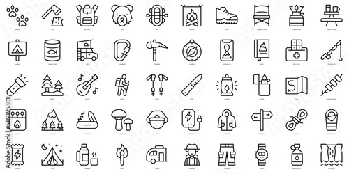 Set of thin line hiking Icons. Vector illustration