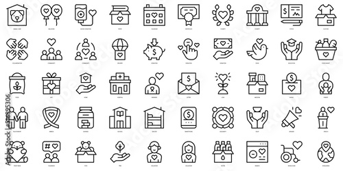 Set of thin line charity Icons. Vector illustration