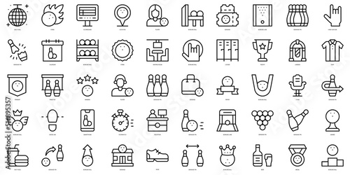 Set of thin line bowling Icons. Vector illustration
