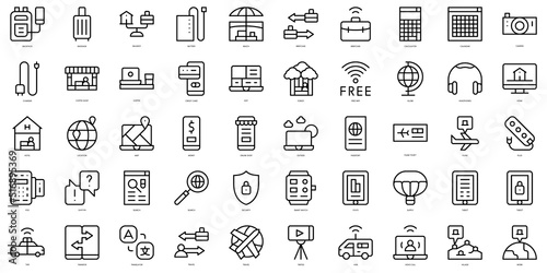 Set of thin line digital nomad Icons. Vector illustration