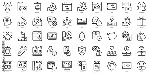 Set of thin line loyalty program Icons. Vector illustration