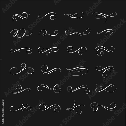 Hand drawn ornaments. Simple flourishes and calligraphy swirls, retro lettering decorations vector set