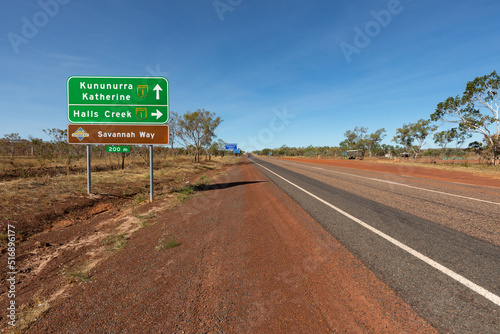 road sign announcing Savannah Way between Wyndham and Kununurra