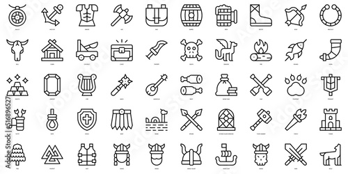 Set of thin line viking Icons. Vector illustration