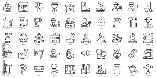Set of thin line labor day Icons. Vector illustration photo