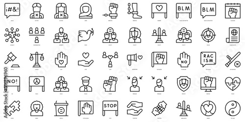 Set of thin line no racism Icons. Vector illustration