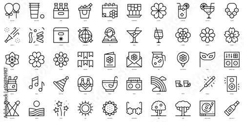 Set of thin line spring party Icons. Vector illustration