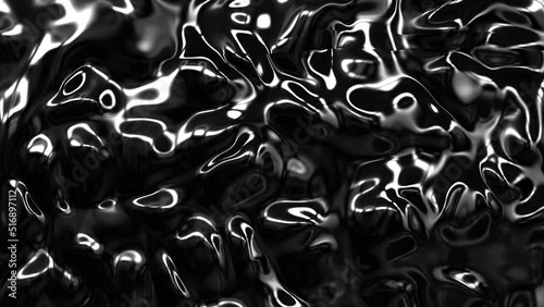 Abstract fluid metal liquid water surface flow computer generated black background. Metals, chemical, oil materials melting. Seamless looping animation.