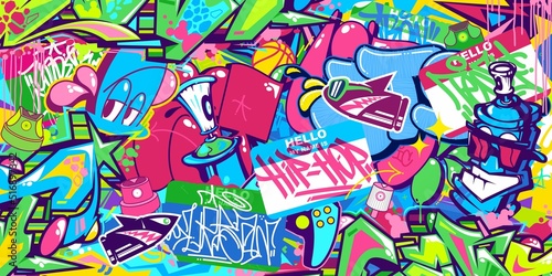 Abstract Urban Graffiti Style Sticker Bombing With Some Street Art Lettering Vector Illustration Background