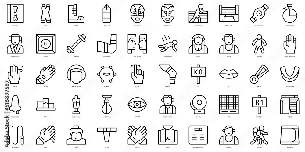 Set of thin line wrestling Icons. Vector illustration