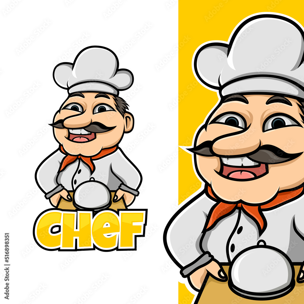Vector Illustration Logo Design, Chef Mascot serving with a smile