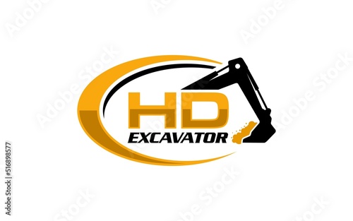 Illustration vector graphic of excavator construction, excavator earthworks, and heavy equipment logo design template