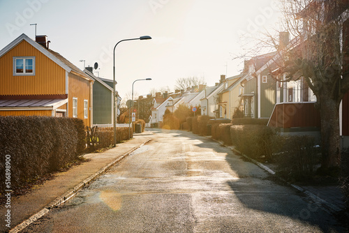 Suburban street at the sunset