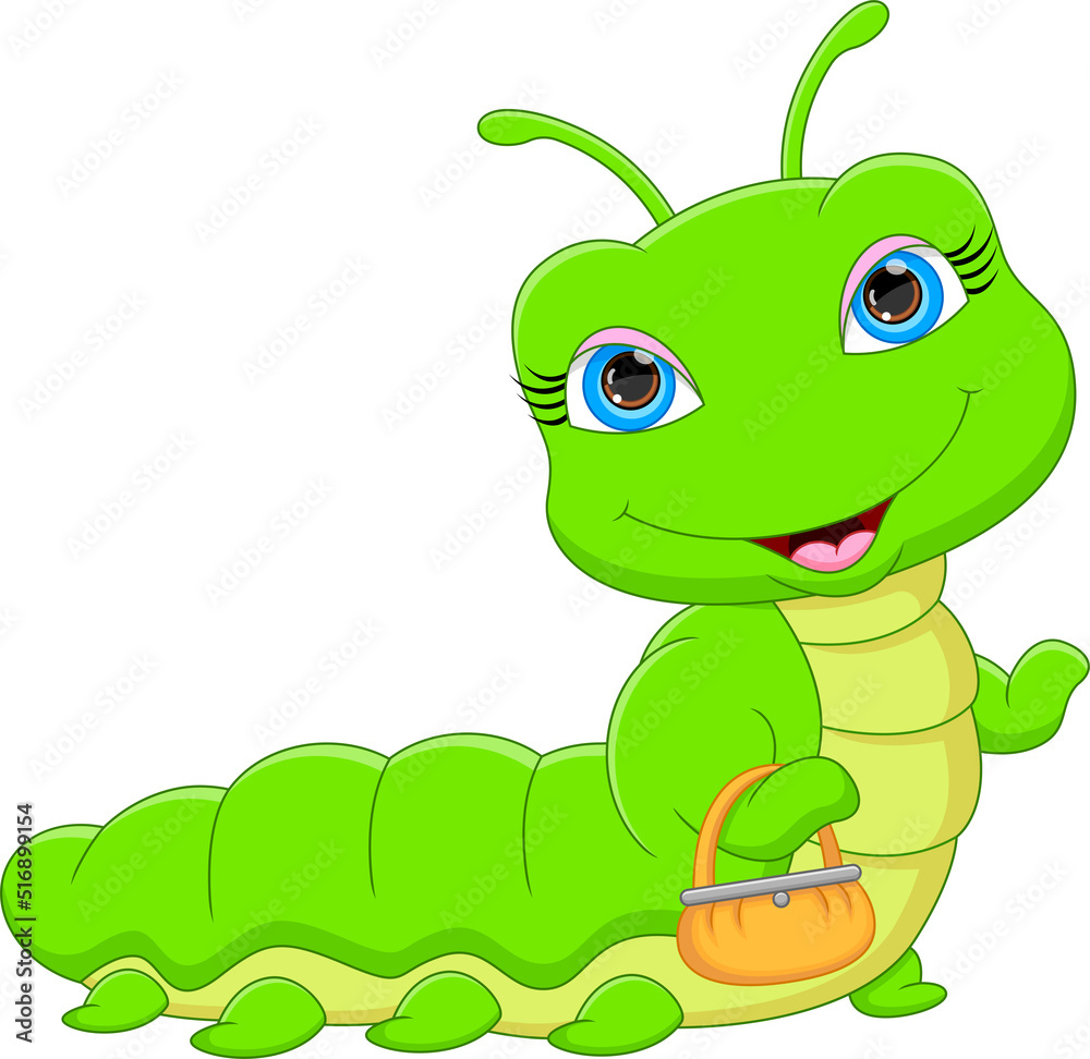 Obraz premium cute caterpillar cartoon holding bag