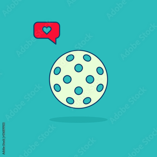 Pickleball ball with heart speech bubble  isolated vector illustration on white background
