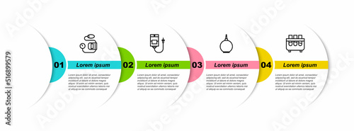 Set line Blood pressure, IV bag, Enema and Test tube and flask. Business infographic template. Vector