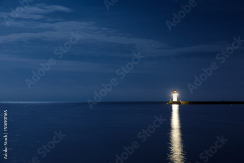 Lighthouse on Lake Vattern at night in Sweden