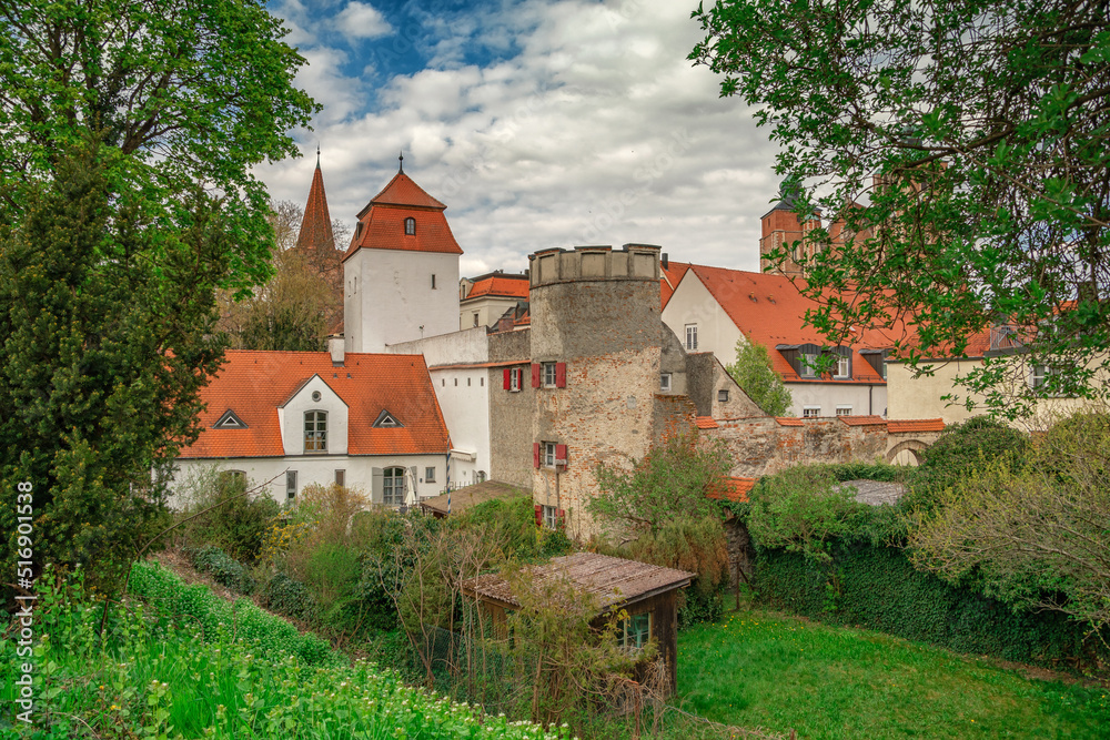 beautiful blue sky with clouds, summer view of Ingolstadt, Bavaria